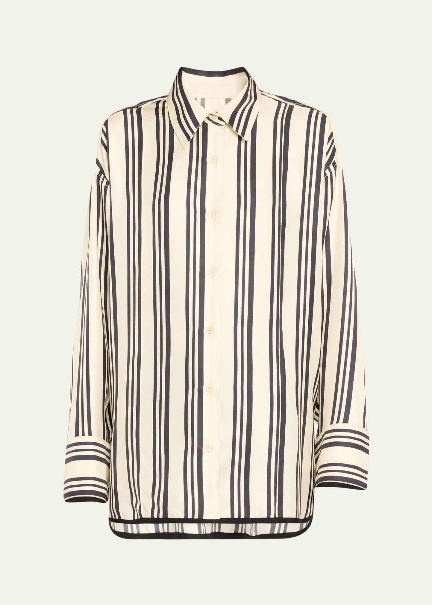 vivi stripe button down silk blouse