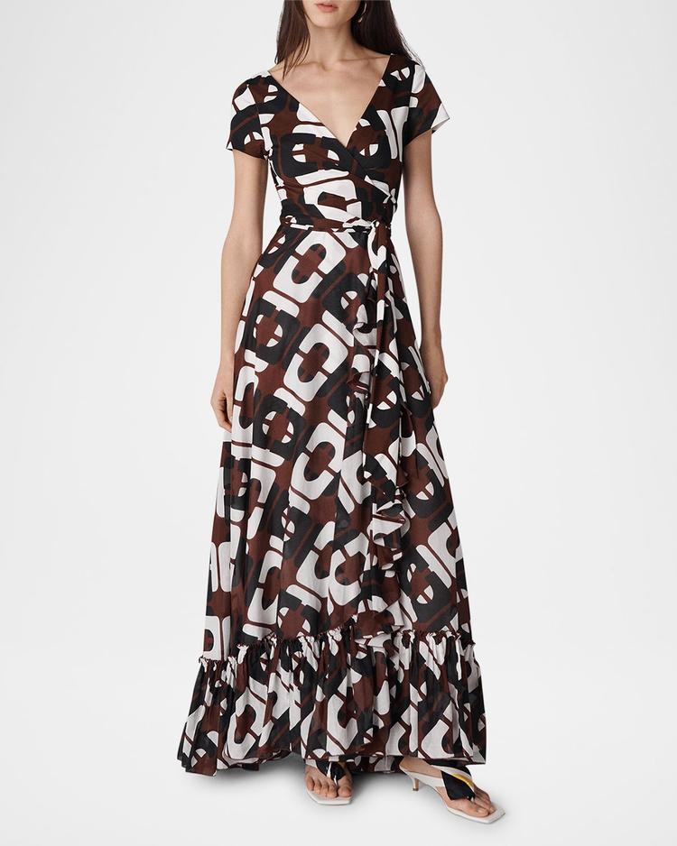 vivianna geometric-print maxi wrap dress