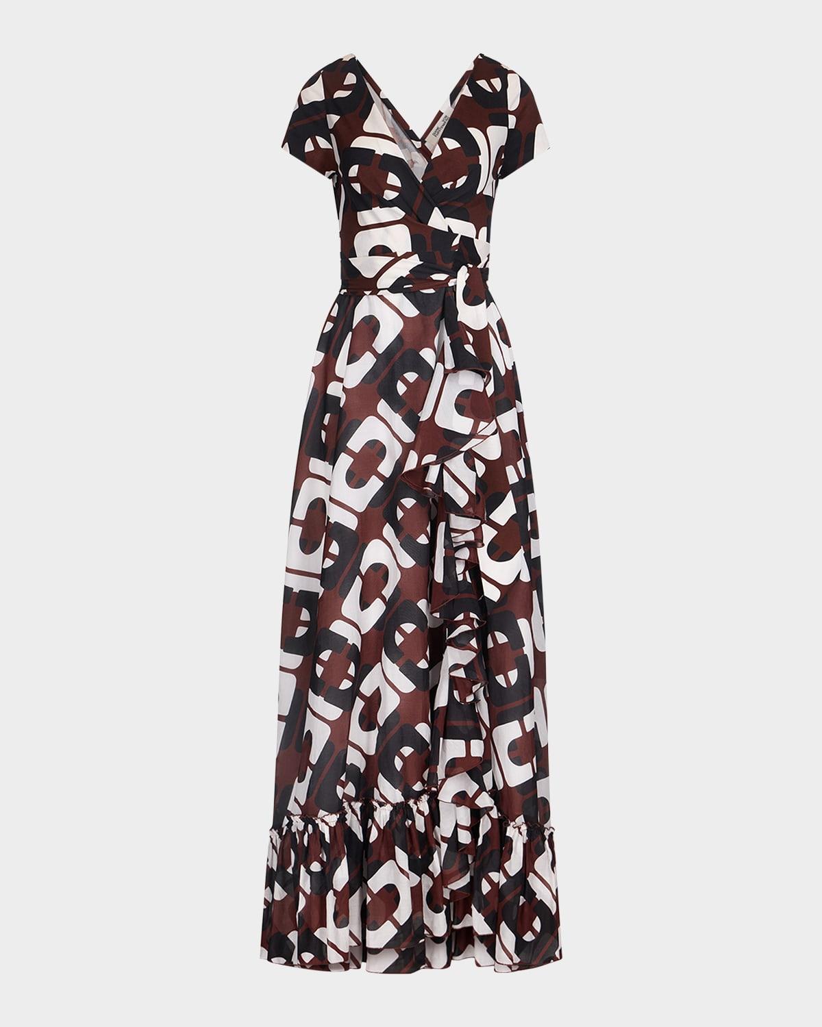 vivianna geometric-print maxi wrap dress