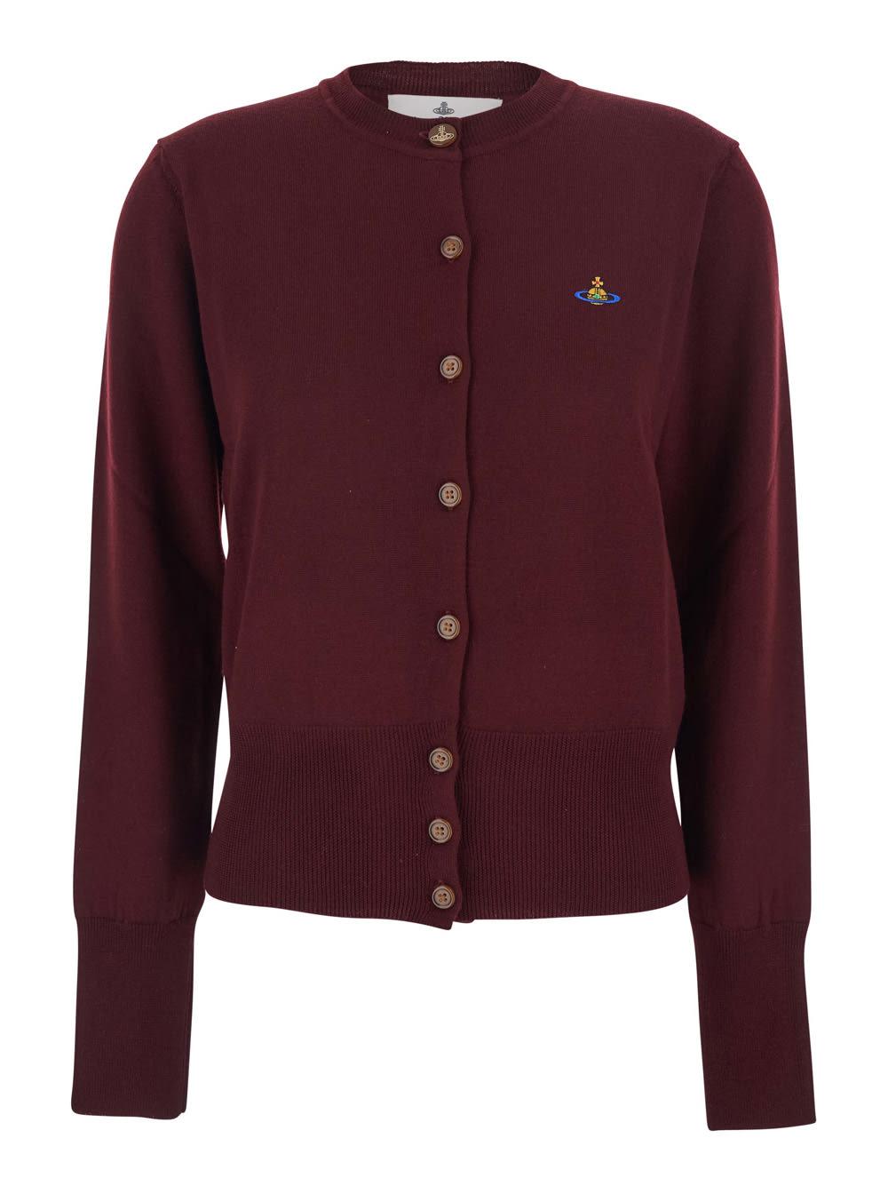 vivienne westwood bea bordeaux cardigan with orb embroidery in cotton and cashmere woman