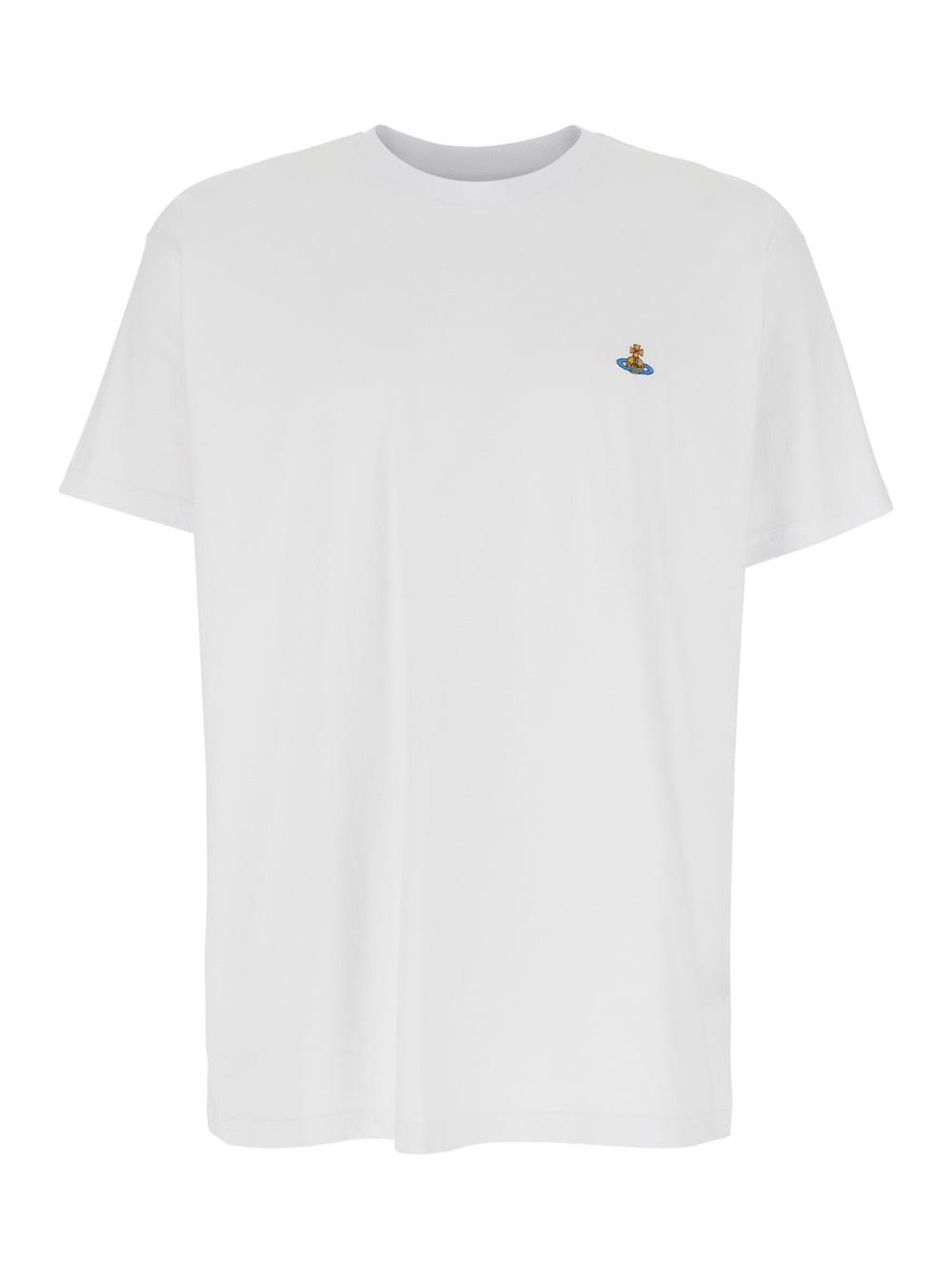 vivienne westwood crew neck t-shirt with orb logo detail on front in white cotton for women