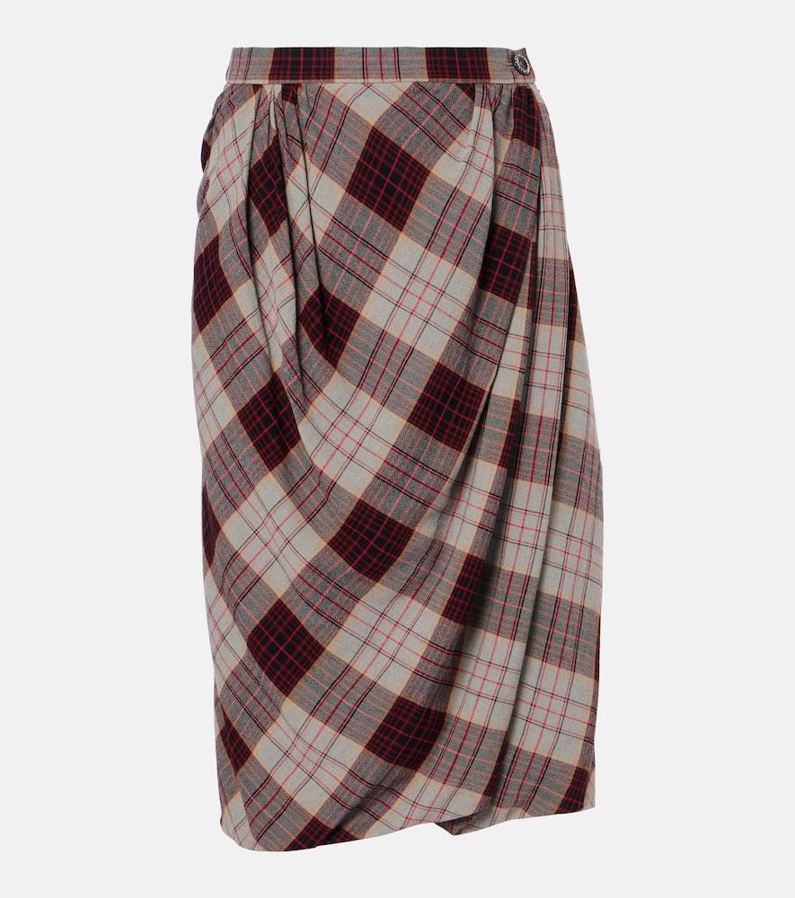vivienne westwood drunken drape checked midi skirt
