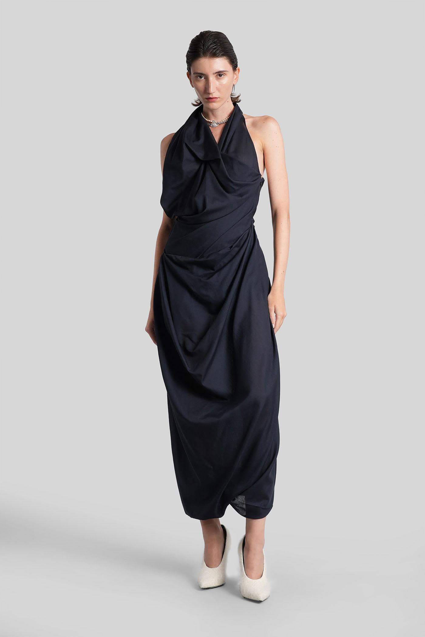 vivienne westwood halter galatea long dress in blue wool