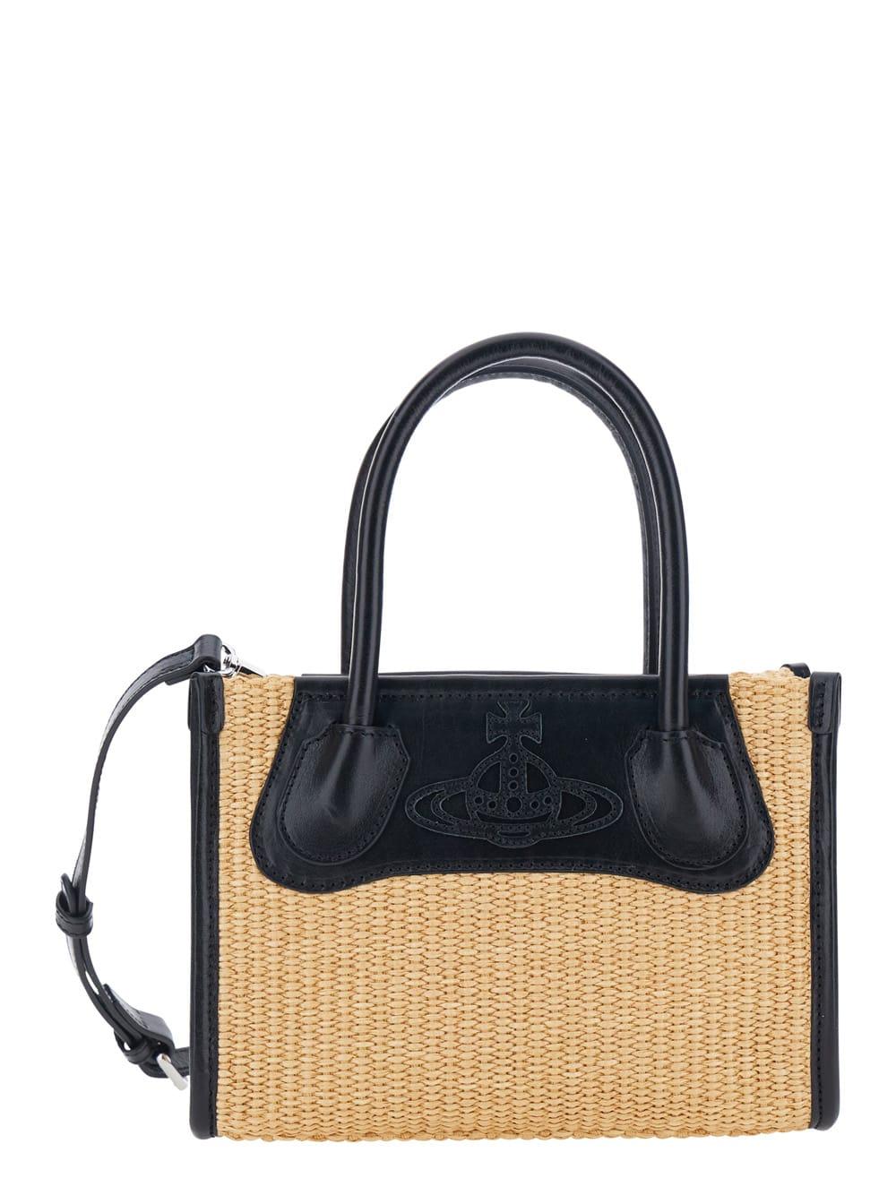 vivienne westwood handbag troy small tote bag with beige leather handles for women