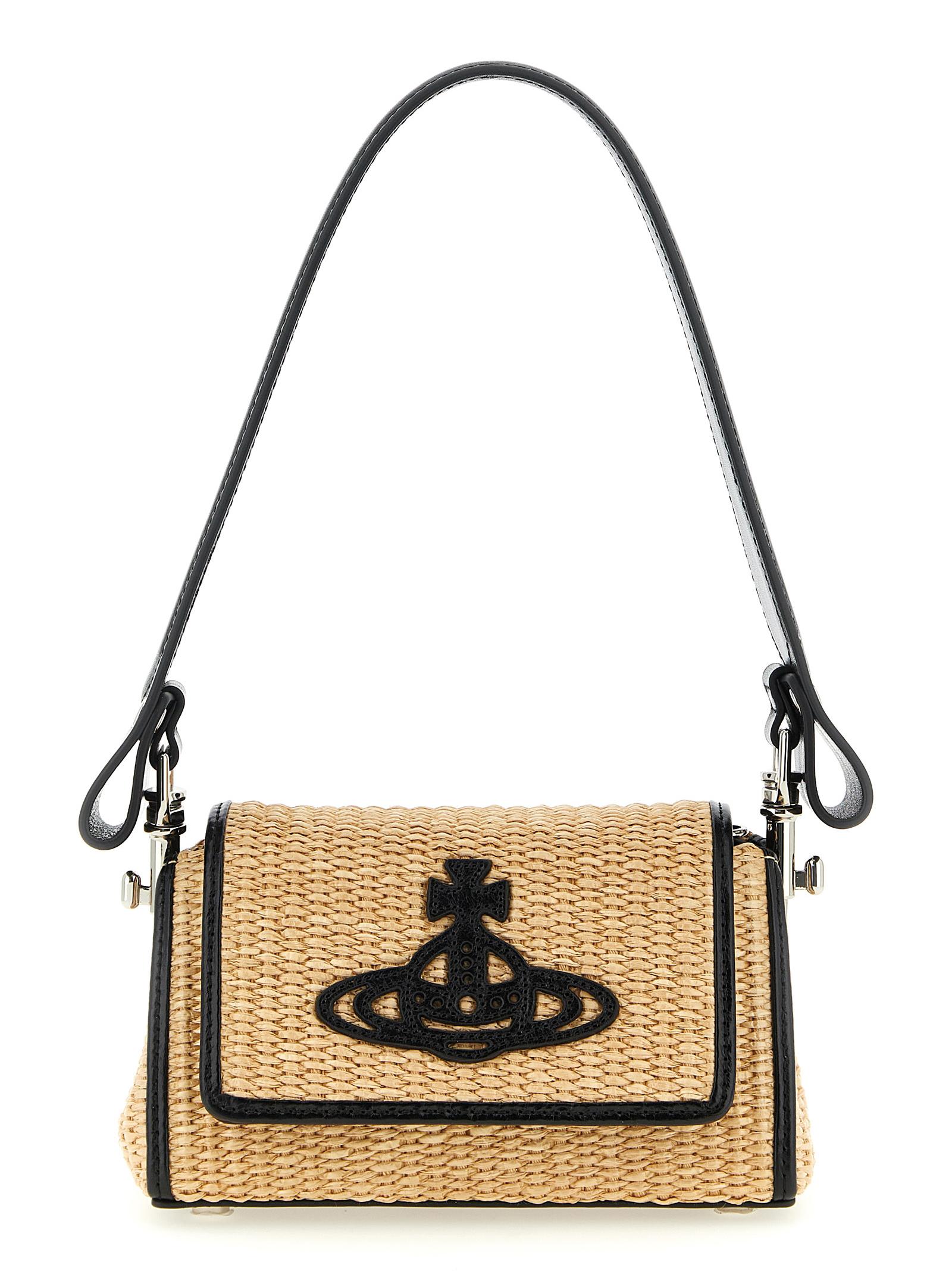 vivienne westwood hazel small shoulder bag beige cotton - women