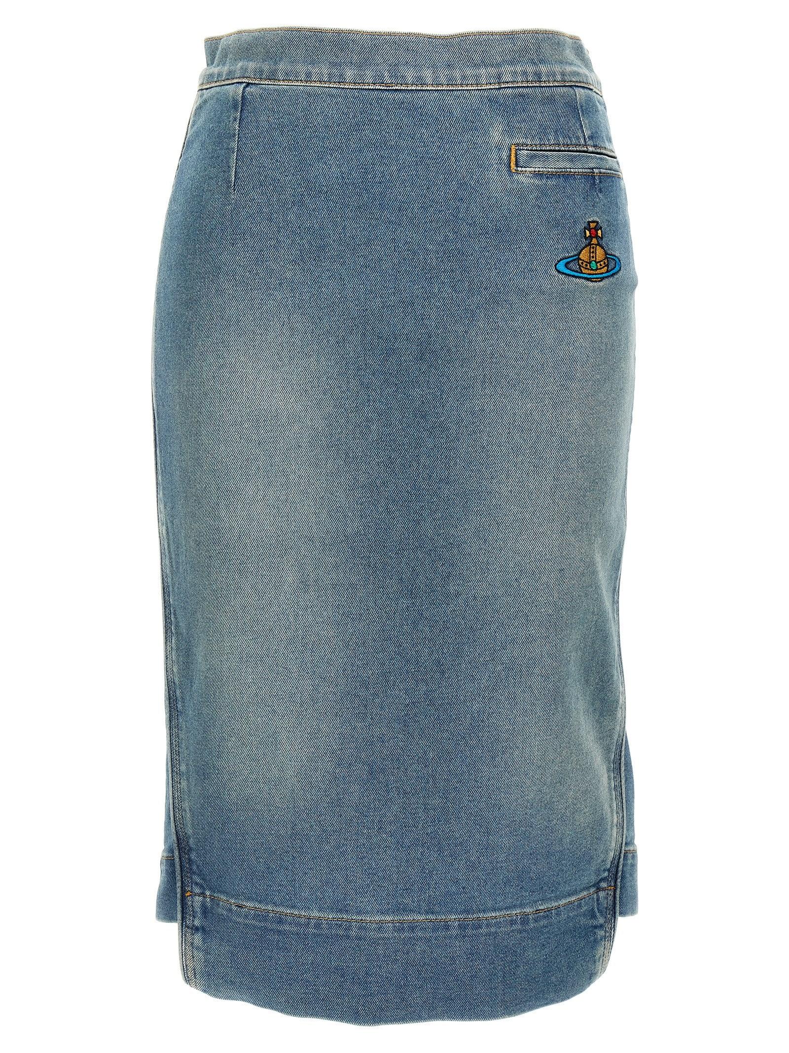 vivienne westwood logo embroidery denim skirt