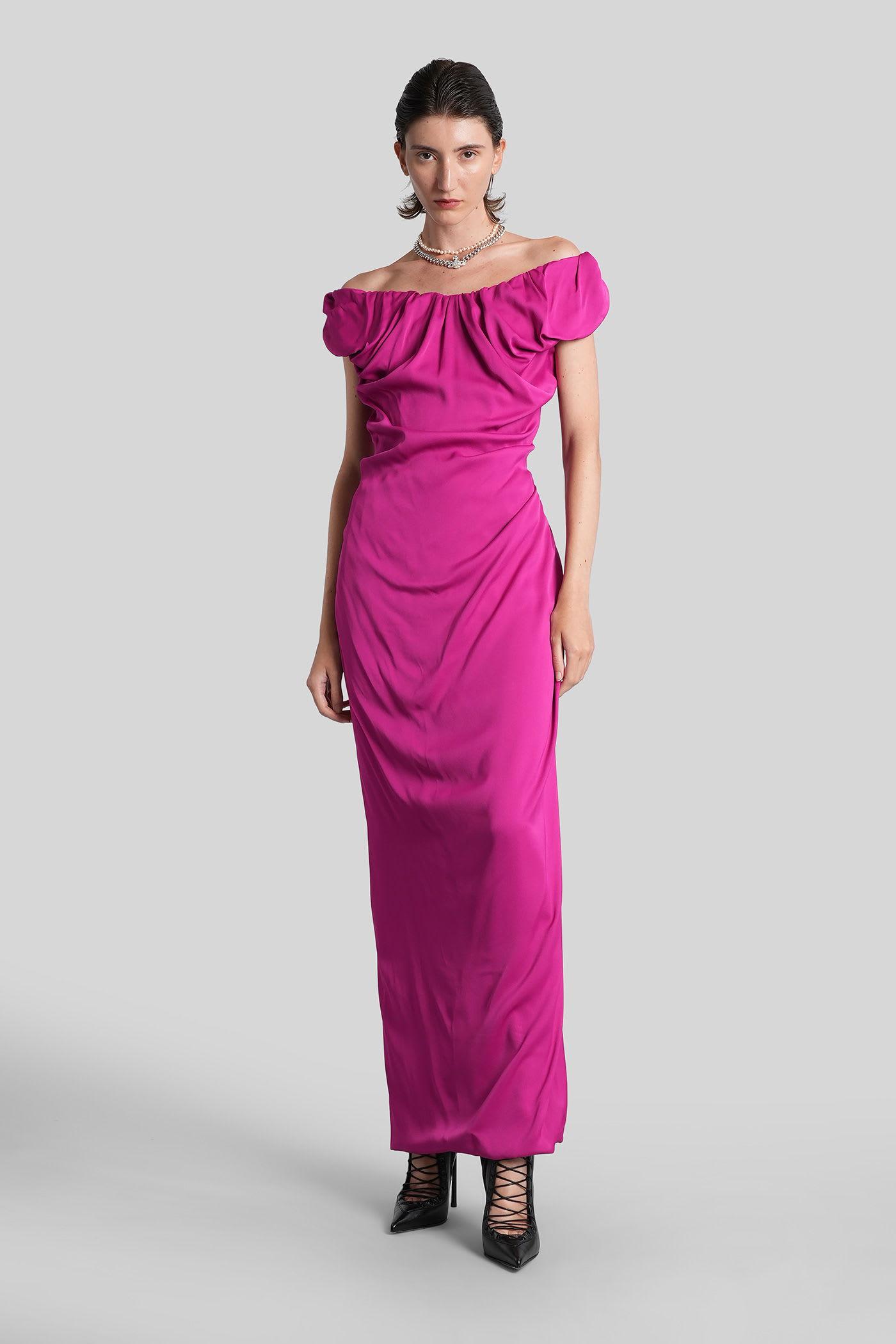 vivienne westwood long ginnie long dress in fuxia viscose