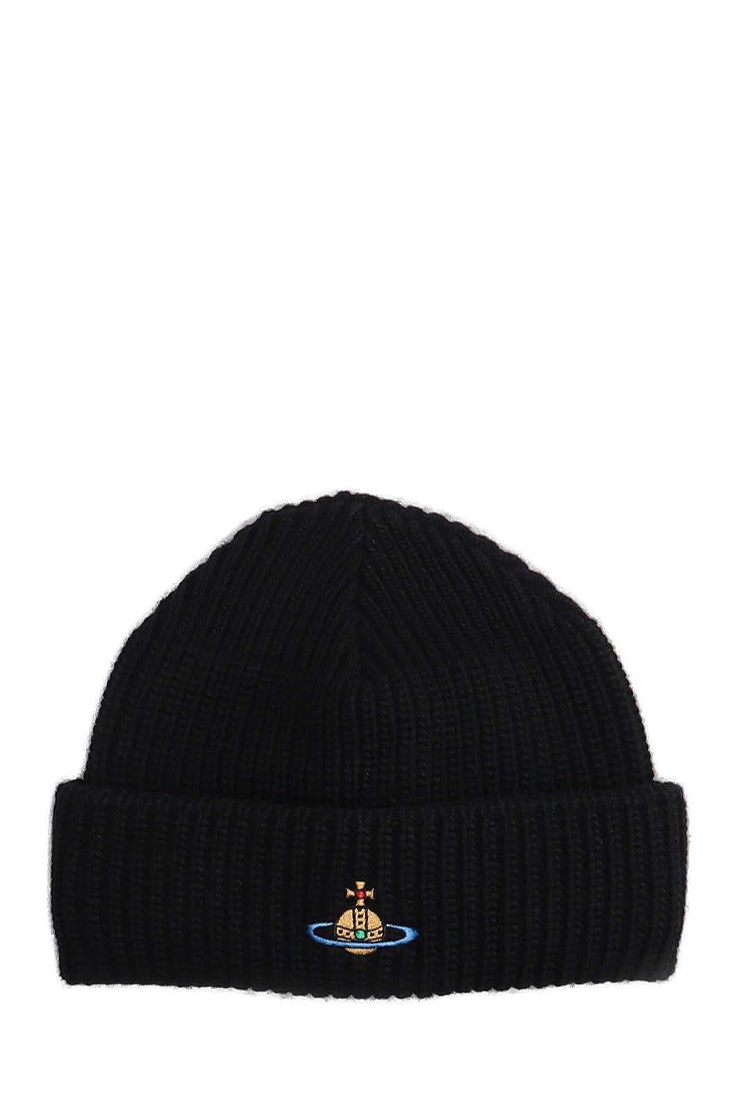 vivienne westwood orb embroidered knitted beanie