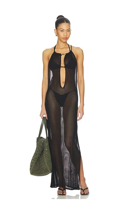 vix swimwear micah long cover up dress in black.