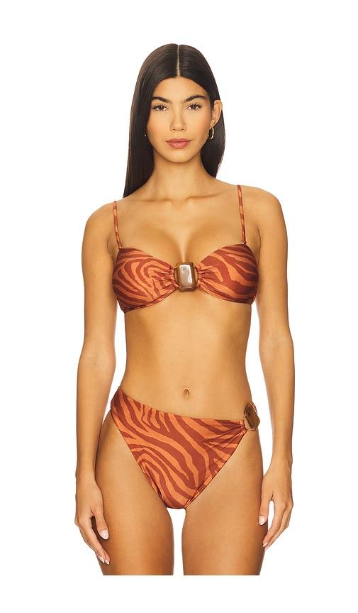 vix swimwear misty bandeau bikini top in brown.