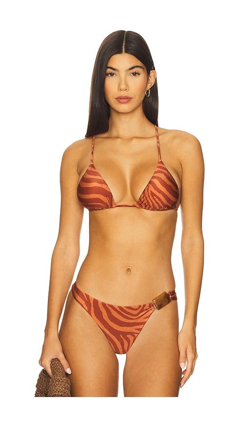 vix swimwear misty t back triangle bikini top in brown.