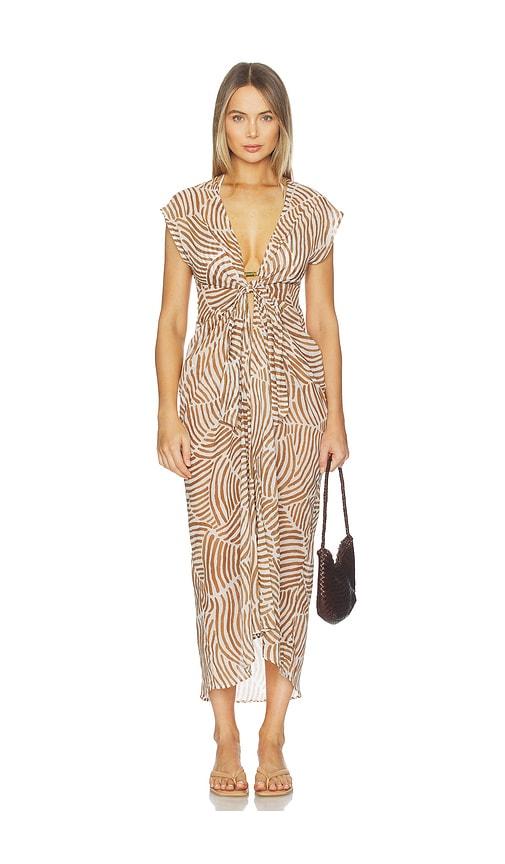 vix swimwear sasha long cover up dress in brown.