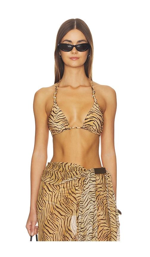 vix swimwear x rosie huntington-whiteley paula tri top in tan.