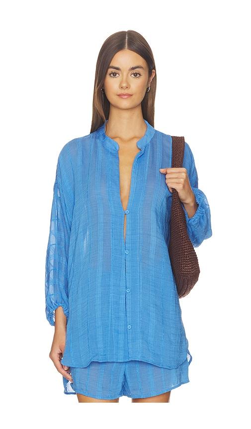 vix swimwear yana long sleeve blouse in blue.