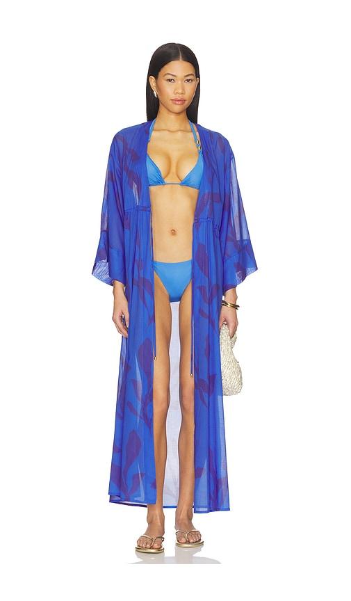 vix swimwear yumi long cover up dress in blue.
