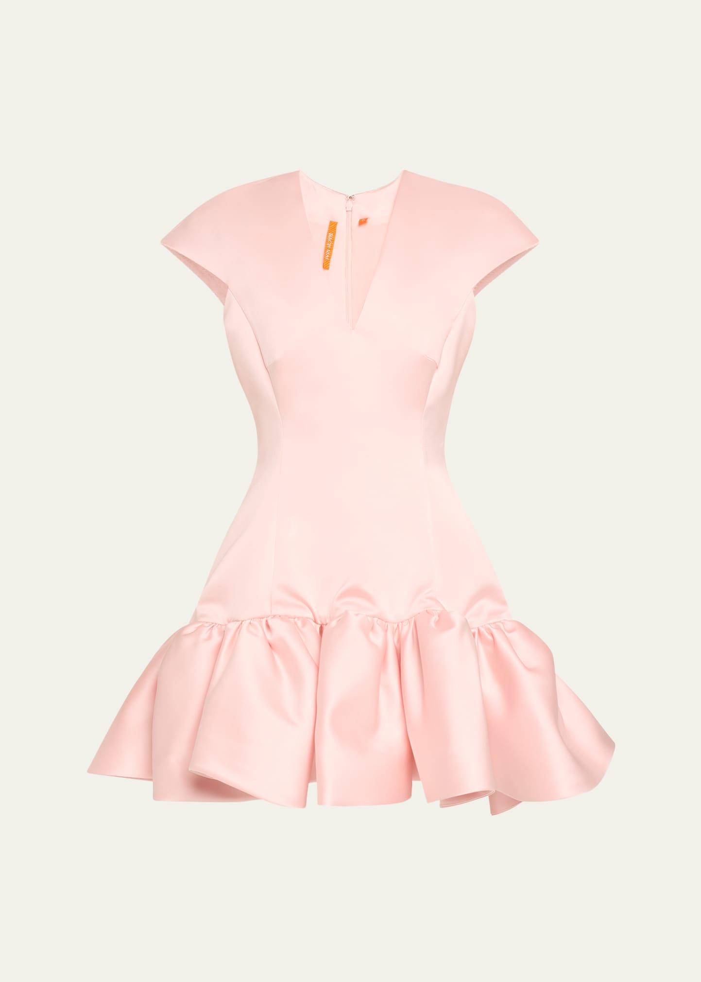 volant satin flared mini dress