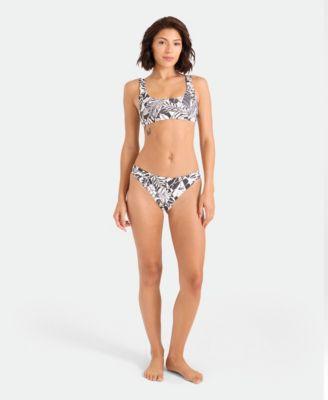 volcom womens tropical print reversible scoop neck bikini top mid rise bottoms