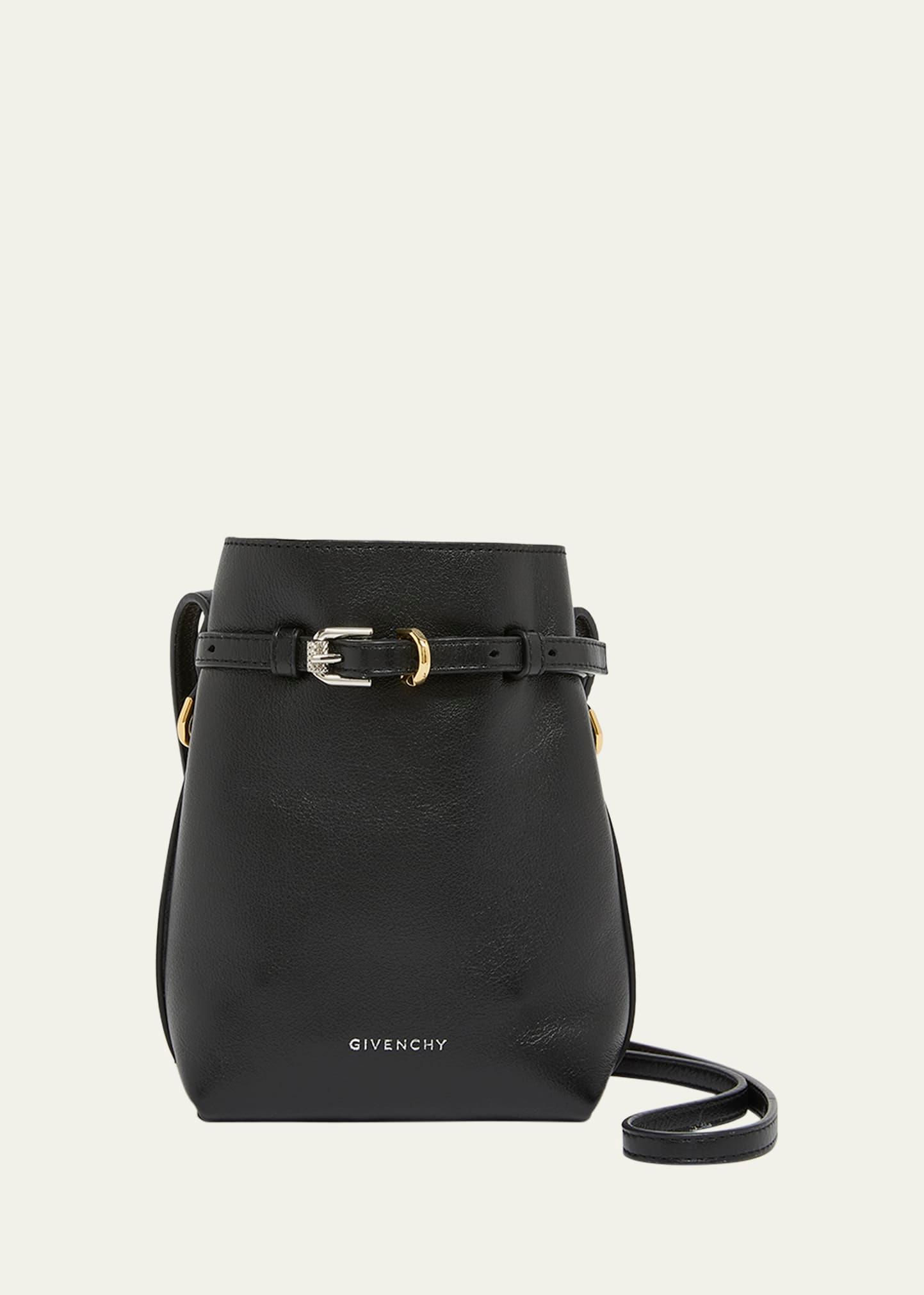voyou phone pouch bucket bag in shiny tumbled leather