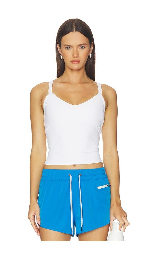 vuori all the form v-neck tank in white.