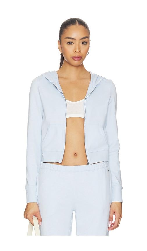 vuori halo mini fz hoodie in blue.