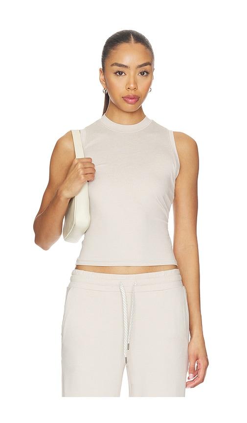 vuori halo muscle tank in beige.