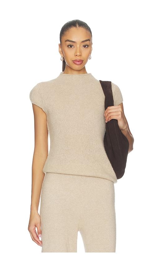 w. cashmere brigitte mock neck short sleeve in tan.