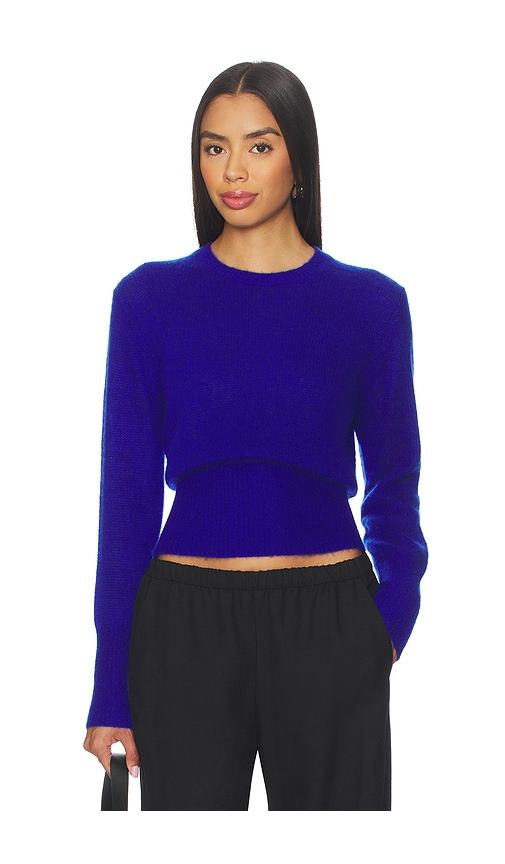 w. cashmere laurel cinched waist sweater in blue.