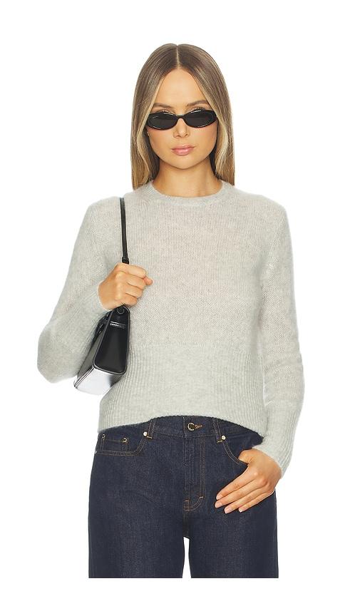 w. cashmere laurel cinched-waist sweater in light grey.