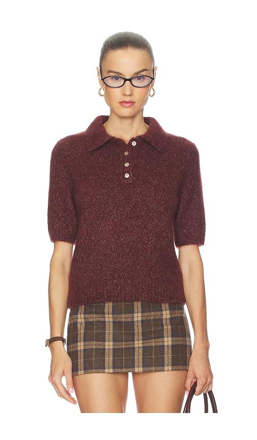 w. cashmere luna polo short sleeve pullover in burgundy.