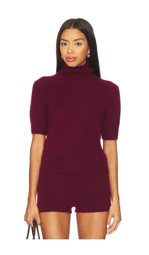 w. cashmere tansy short sleeve pullover in burgundy.