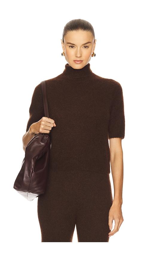 w. cashmere tansy short sleeve pullover in chocolate.