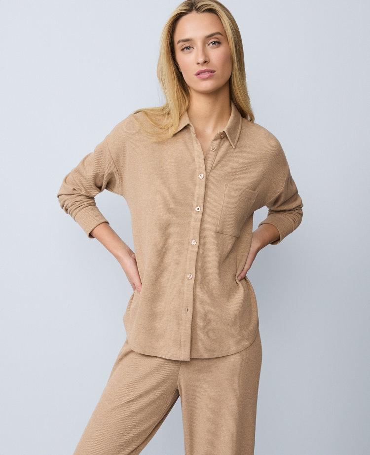 waffle button down lounge top