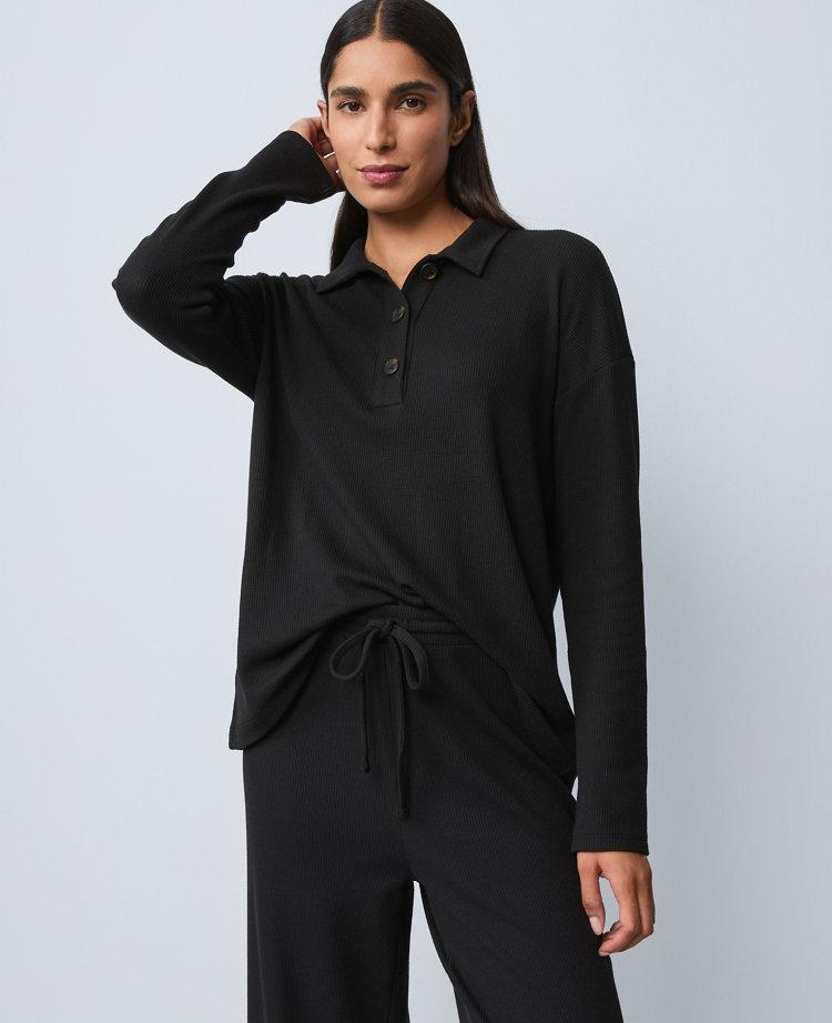 waffle henley lounge top