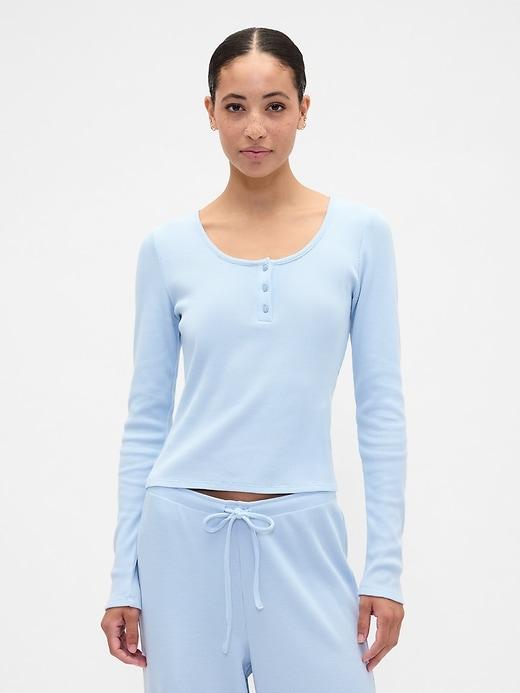 waffle-knit henley pj top