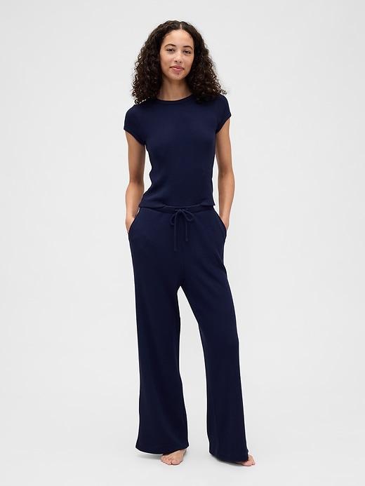 waffle-knit wide-leg pj pants