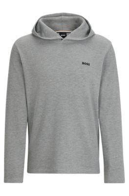 waffle-structured pajama hoodie with embroidered logo- grey men's nightwear