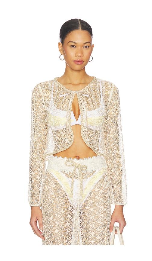 waimari dorada top in ivory,metallic gold.