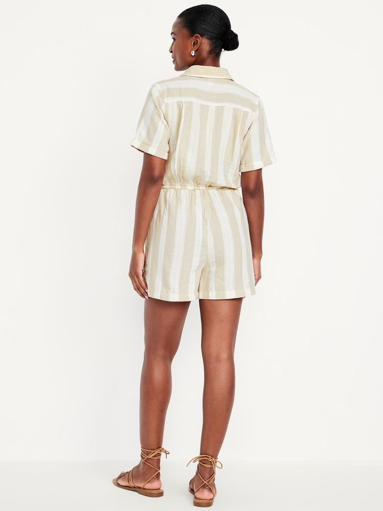 waist-defined crinkle gauze romper