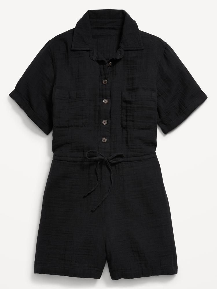 waist-defined crinkle gauze romper