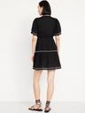 waist-defined embroidered mini dress