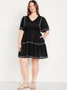 waist-defined embroidered mini dress