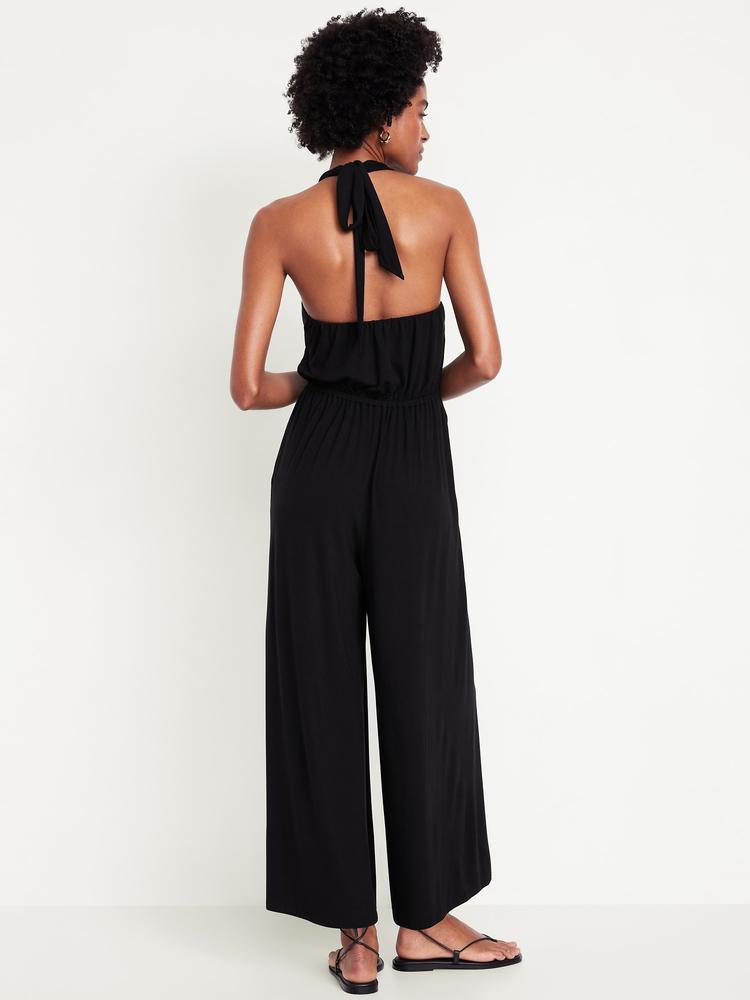 waist-defined halter jumpsuit