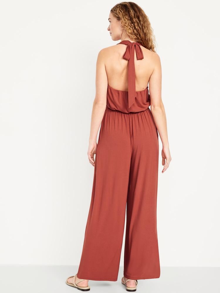 waist-defined halter jumpsuit