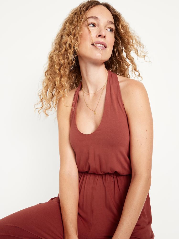waist-defined halter jumpsuit