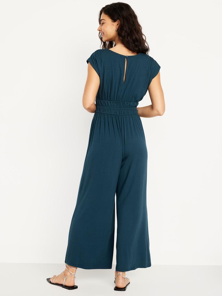 waist-defined wide-leg jumpsuit