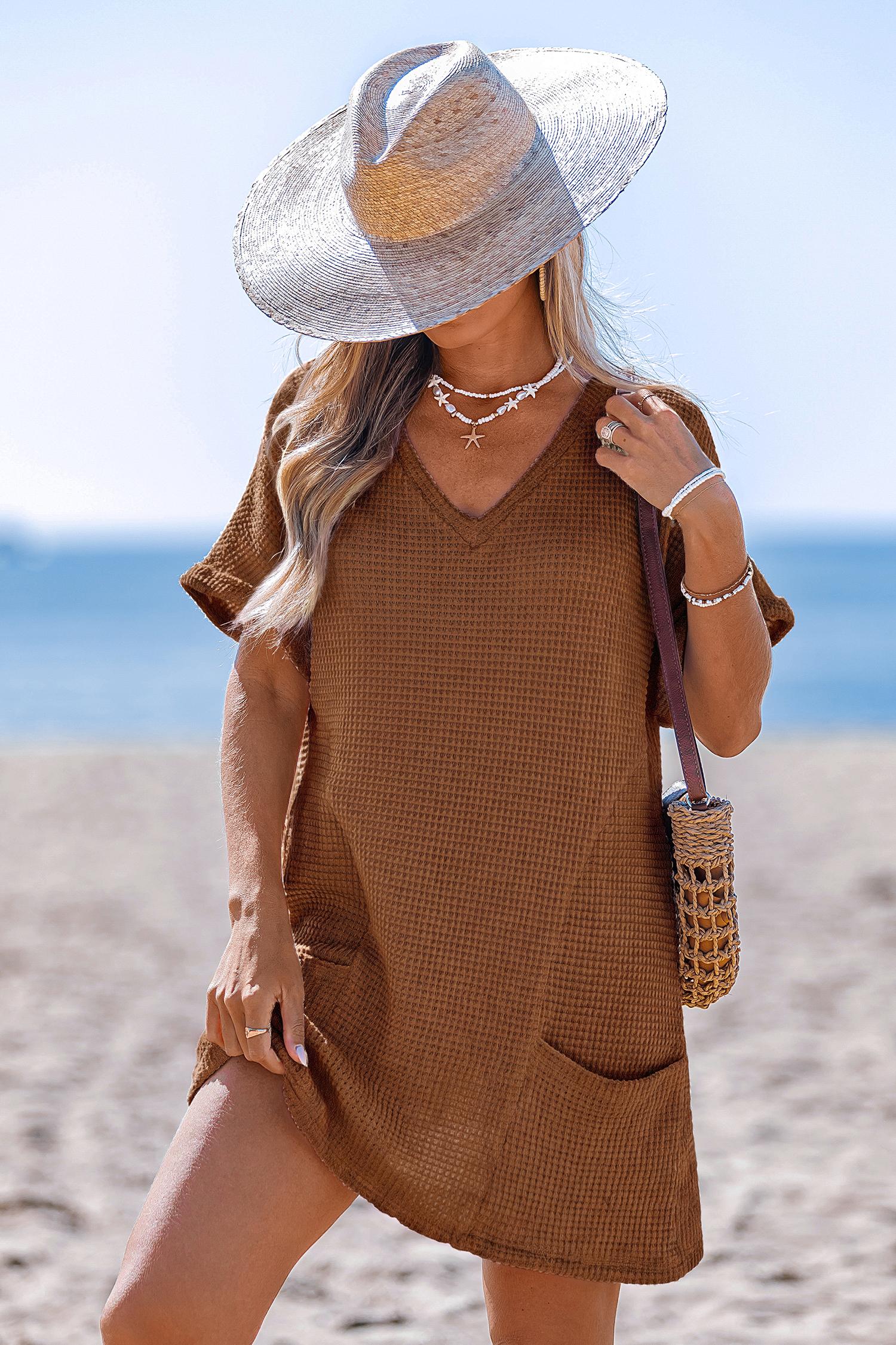 walk of fame brown cover-up mini dress - l