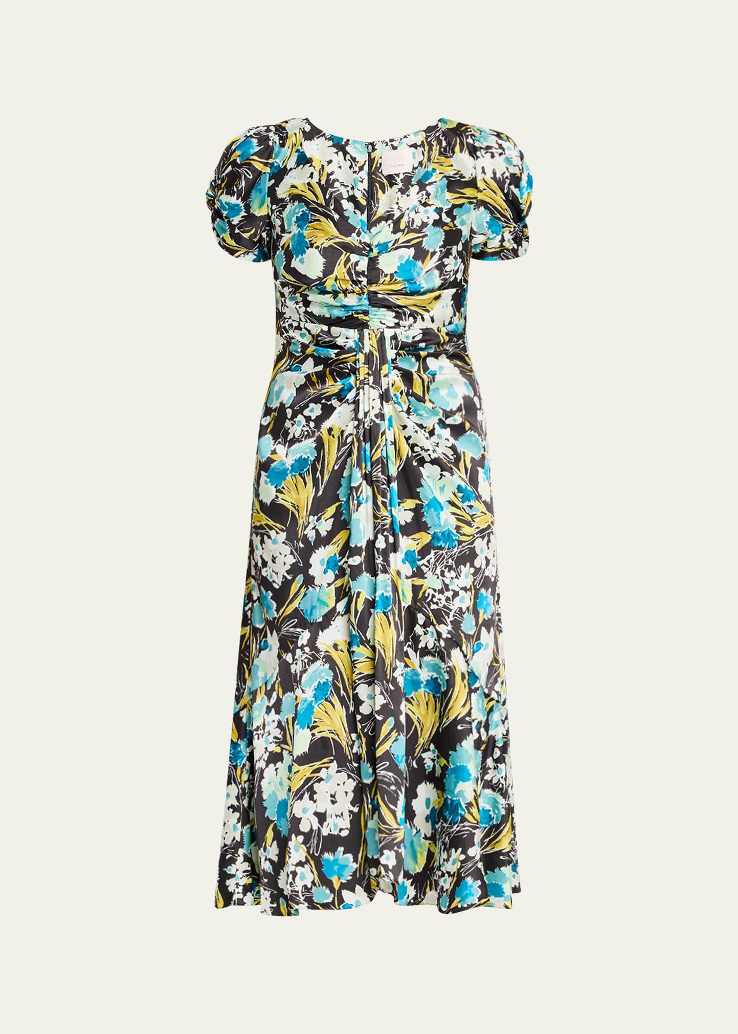 walker floral puff-sleeve midi dress