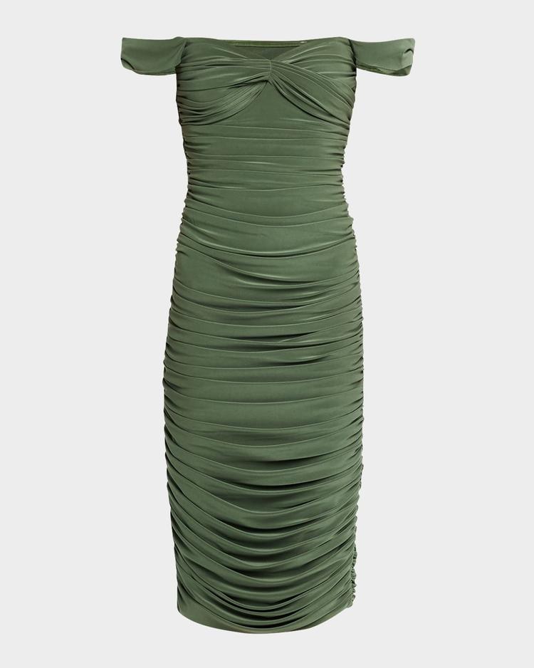 walter shirred midi dress with winglet sleeves