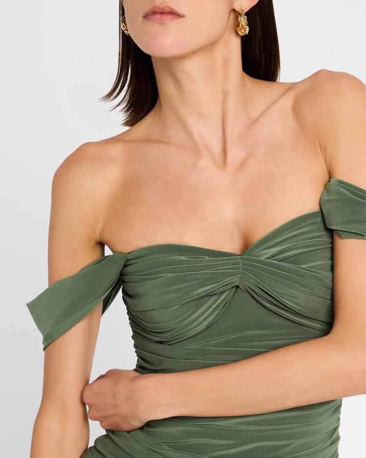 walter shirred midi dress with winglet sleeves