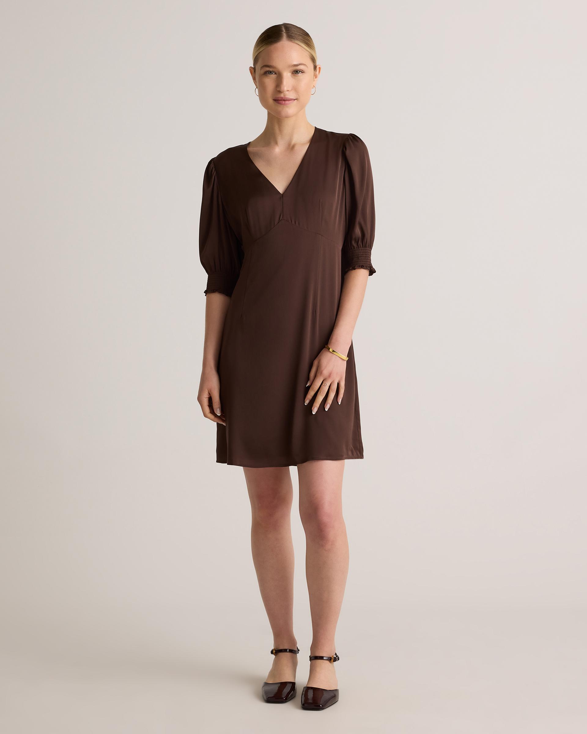 washable stretch silk puff sleeve mini dress